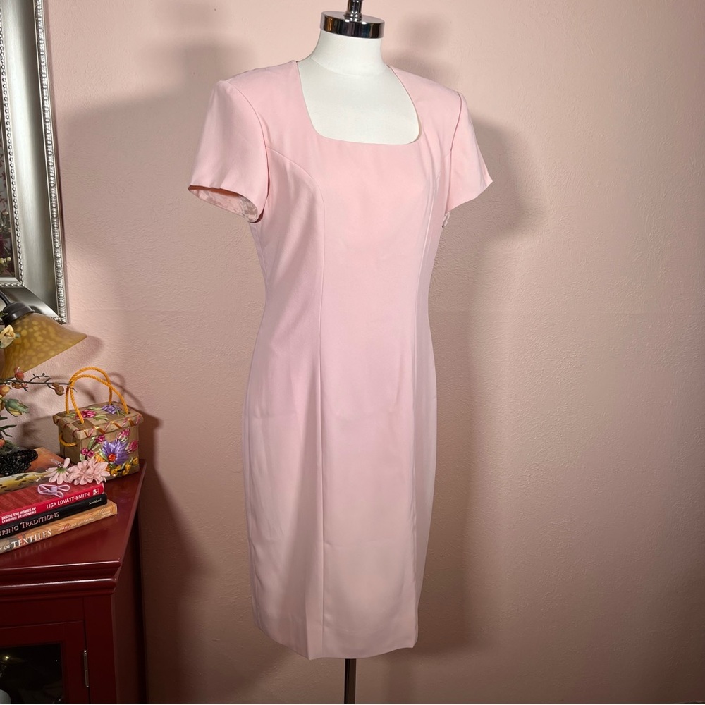 Vintage 1990 Liz Claiborne Pale Pink Sheath Dress Oversized Jacket Minimalist 8 - Picture 11 of 16